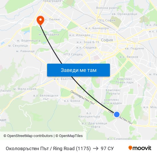 Околовръстен Път / Ring Road (1175) to 97 СУ map