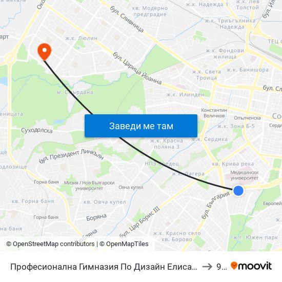 Професионална Гимназия По Дизайн Елисавета Вазова / Elisaveta Vazova High School Of Design (1736) to 97 СУ map