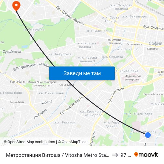 Метростанция Витоша / Vitosha Metro Station (0909) to 97 СУ map