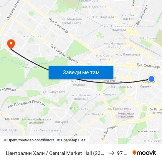 Централни Хали / Central Market Hall (2334) to 97 СУ map