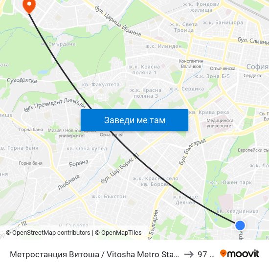 Метростанция Витоша / Vitosha Metro Station (2756) to 97 СУ map