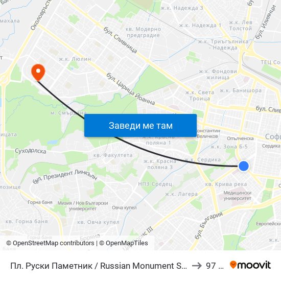 Пл. Руски Паметник / Russian Monument Sq. (1296) to 97 СУ map