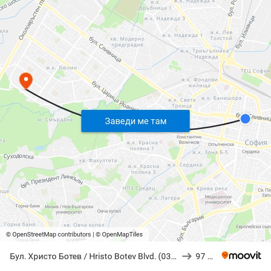 Бул. Христо Ботев / Hristo Botev Blvd. (0385) to 97 СУ map