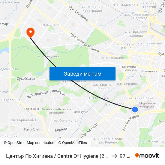 Център По Хигиена / Centre Of Hygiene (2342) to 97 СУ map