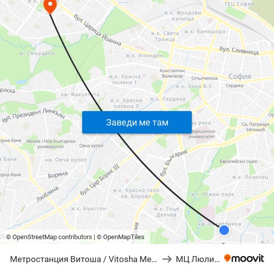 Метростанция Витоша / Vitosha Metro Station (2654) to МЦ Люлин Мед map