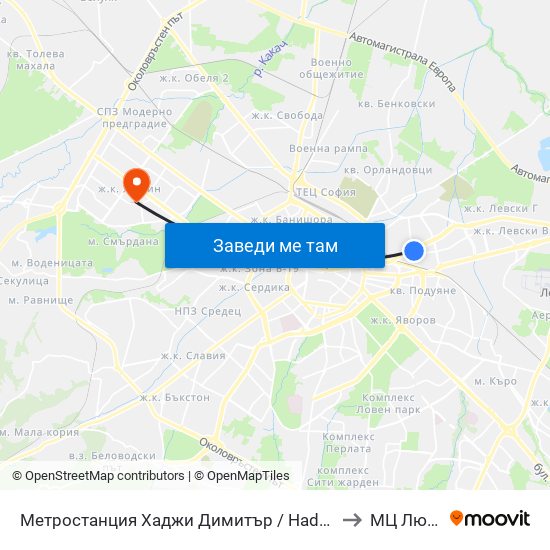 Метростанция Хаджи Димитър / Hadzhi Dimitar Metro Station (0303) to МЦ Люлин Мед map