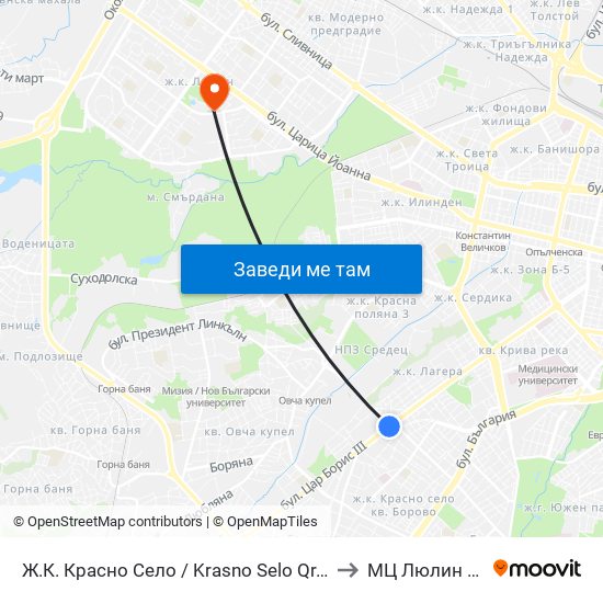 Ж.К. Красно Село / Krasno Selo Qr. (0638) to МЦ Люлин Мед map