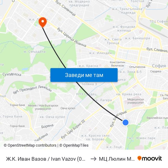 Ж.К. Иван Вазов / Ivan Vazov (0626) to МЦ Люлин Мед map