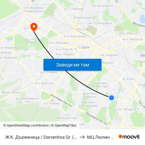 Ж.К. Дървеница / Darvenitsa Qr. (0800) to МЦ Люлин Мед map