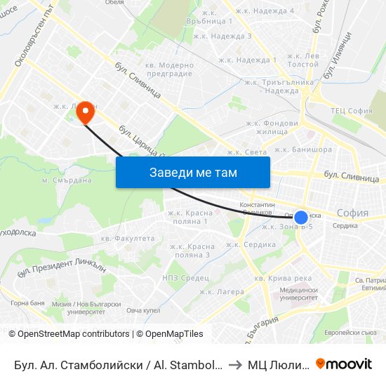 Бул. Ал. Стамболийски / Al. Stamboliyski Blvd. (0283) to МЦ Люлин Мед map