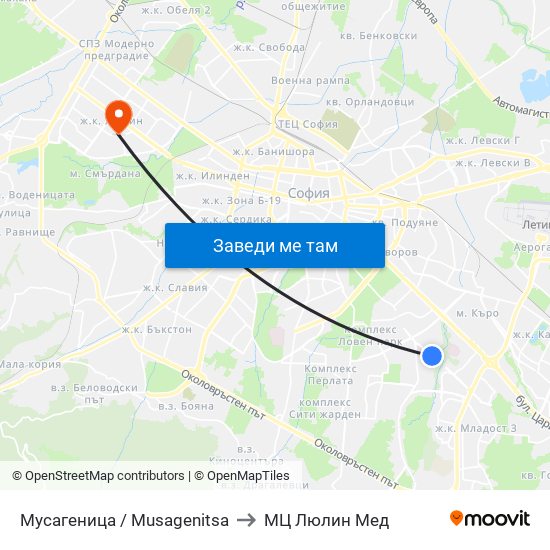Мусагеница /  Musagenitsa to МЦ Люлин Мед map