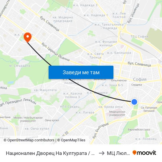 Национален Дворец На Културата / National Palace Of Culture to МЦ Люлин Мед map