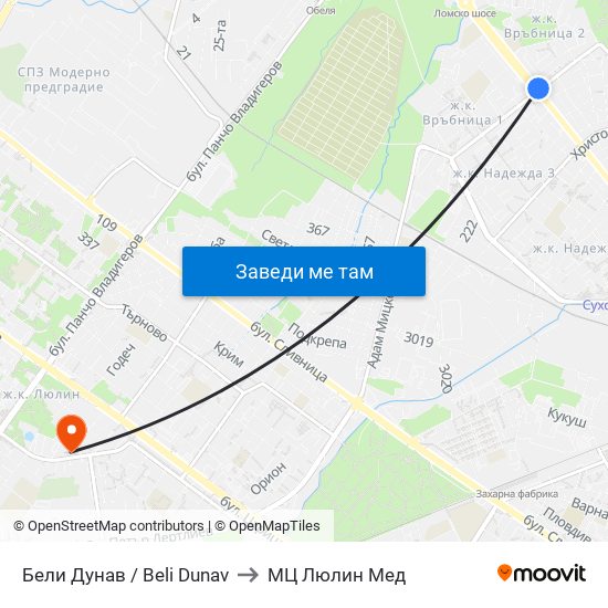 Бели Дунав / Beli Dunav to МЦ Люлин Мед map