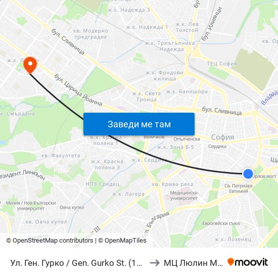 Ул. Ген. Гурко / Gen. Gurko St. (1902) to МЦ Люлин Мед map