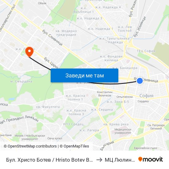 Бул. Христо Ботев / Hristo Botev Blvd. (0385) to МЦ Люлин Мед map