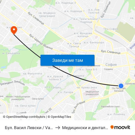 Бул. Васил Левски / Vasil Levski Blvd. (0300) to Медицински и дентален център МЕДИВА map