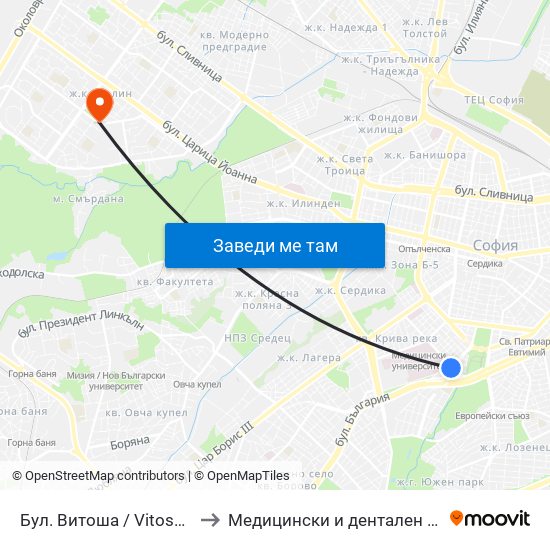 Бул. Витоша / Vitosha Blvd. (0302) to Медицински и дентален център МЕДИВА map