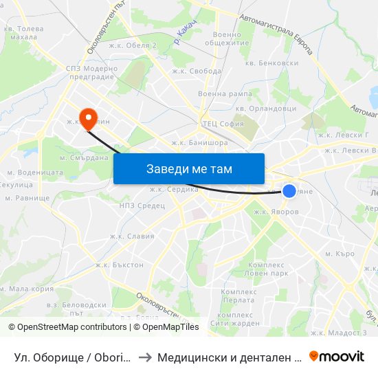 Ул. Оборище / Oborishte St. (2071) to Медицински и дентален център МЕДИВА map