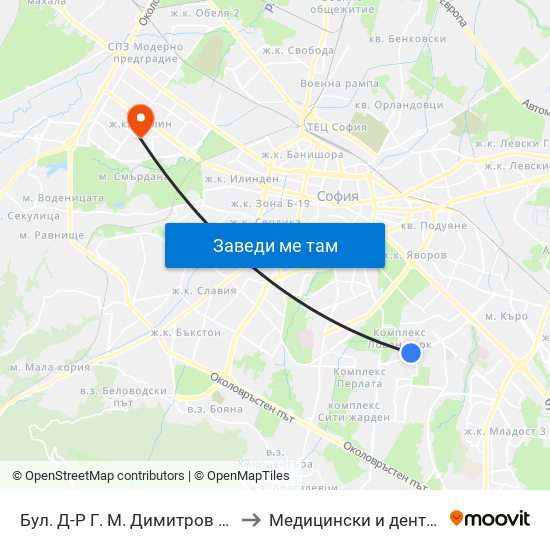 Бул. Д-Р Г. М. Димитров / G. M. Dimitrov Blvd. (0317) to Медицински и дентален център МЕДИВА map