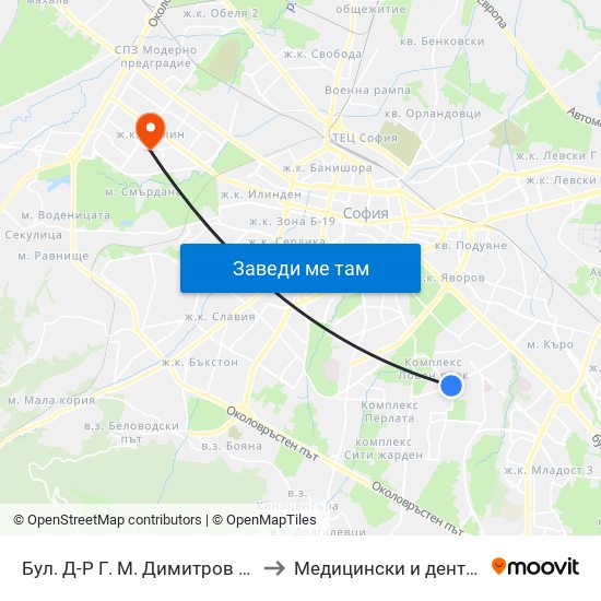 Бул. Д-Р Г. М. Димитров / G. M. Dimitrov Blvd. (0316) to Медицински и дентален център МЕДИВА map