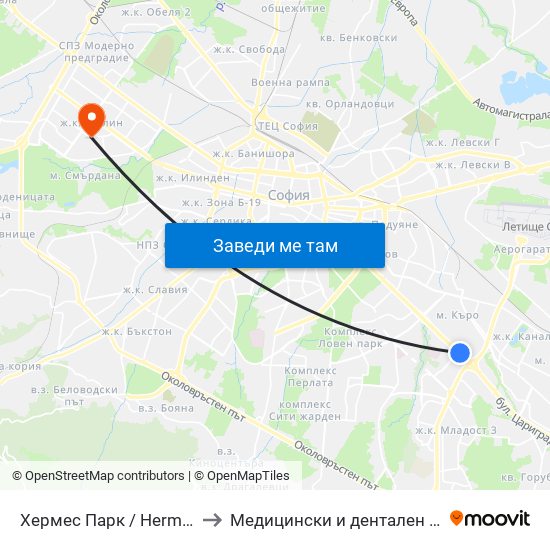 Хермес Парк / Hermes Park (2593) to Медицински и дентален център МЕДИВА map