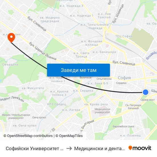 Софийски Университет / Sofia University (1700) to Медицински и дентален център МЕДИВА map