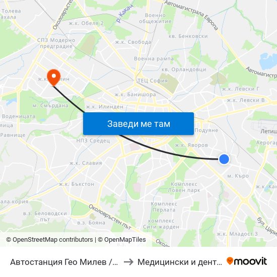 Автостанция Гео Милев / Geo Milev Bus Station (0052) to Медицински и дентален център МЕДИВА map