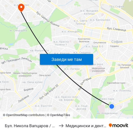 Бул. Никола Вапцаров / Nikola Vaptsarov Blvd. (0344) to Медицински и дентален център МЕДИВА map