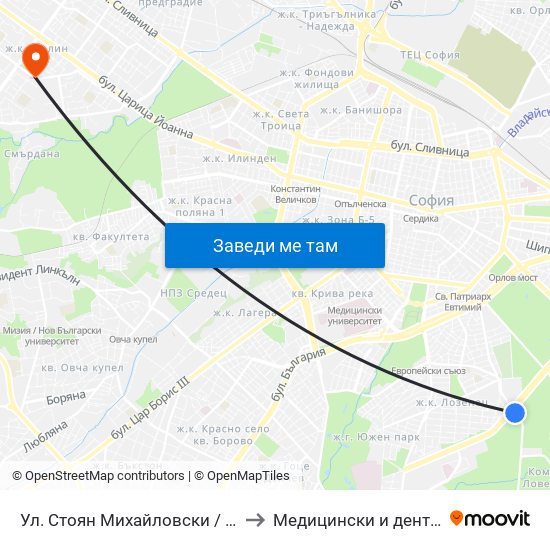 Ул. Стоян Михайловски / Stoyan Mihaylovski St. (2191) to Медицински и дентален център МЕДИВА map