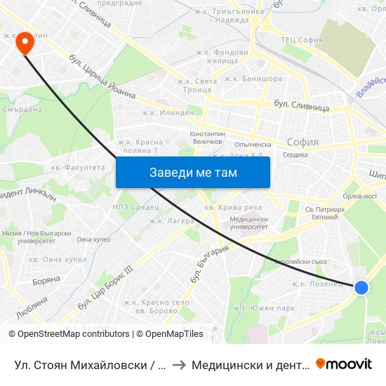 Ул. Стоян Михайловски / Stoyan Mihaylovski St. (2692) to Медицински и дентален център МЕДИВА map