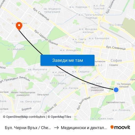Бул. Черни Връх / Cherni Vrah Blvd. (0401) to Медицински и дентален център МЕДИВА map