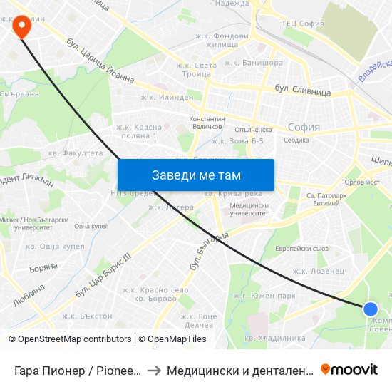 Гара Пионер / Pioneer Station (0465) to Медицински и дентален център МЕДИВА map