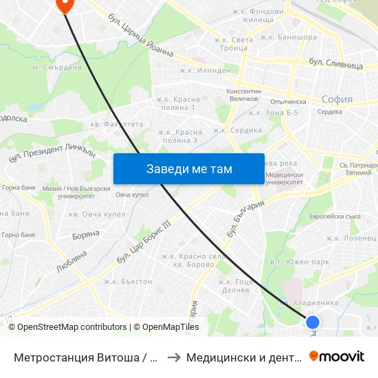 Метростанция Витоша / Vitosha Metro Station (2756) to Медицински и дентален център МЕДИВА map