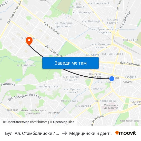 Бул. Ал. Стамболийски / Al. Stamboliyski Blvd. (0283) to Медицински и дентален център МЕДИВА map