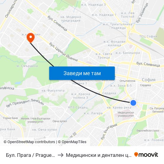 Бул. Прага / Prague Blvd. (0366) to Медицински и дентален център МЕДИВА map