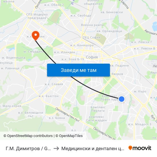 Г.М. Димитров / G.M.Dimitrov to Медицински и дентален център МЕДИВА map