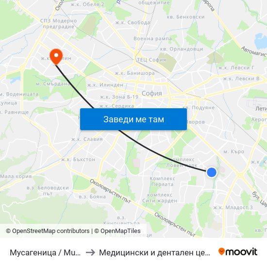 Мусагеница /  Musagenitsa to Медицински и дентален център МЕДИВА map