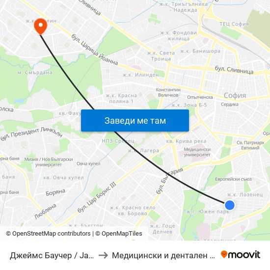 Джеймс Баучер / James Bourchier to Медицински и дентален център МЕДИВА map