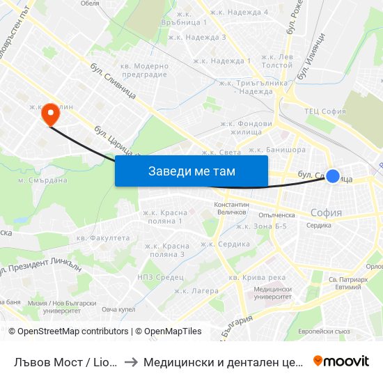 Лъвов Мост / Lions' Bridge to Медицински и дентален център МЕДИВА map
