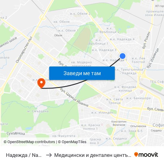 Надежда / Nadezhda to Медицински и дентален център МЕДИВА map