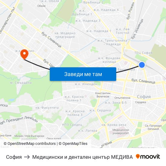 София to Медицински и дентален център МЕДИВА map