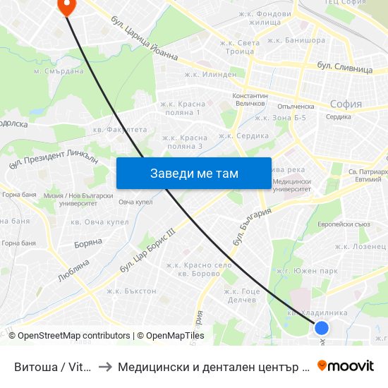 Витоша / Vitosha to Медицински и дентален център МЕДИВА map