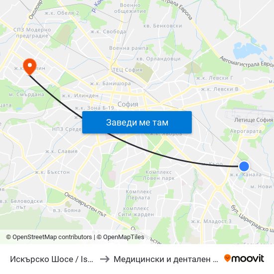 Искърско Шосе / Iskarsko Shosse to Медицински и дентален център МЕДИВА map