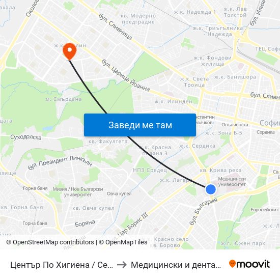 Център По Хигиена / Centre Of Hygiene (2342) to Медицински и дентален център МЕДИВА map