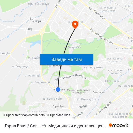 Горна Баня / Gorna Banya to Медицински и дентален център МЕДИВА map