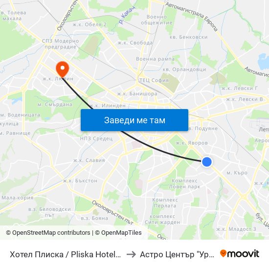 Хотел Плиска / Pliska Hotel (2326) to Астро Център "Урания" map
