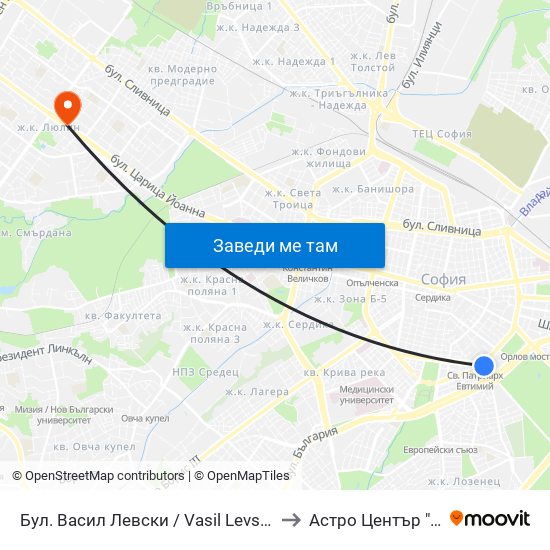 Бул. Васил Левски / Vasil Levski Blvd. (0300) to Астро Център "Урания" map