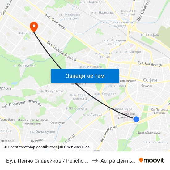 Бул. Пенчо Славейков / Pencho Slaveykov Blvd. (0356) to Астро Център "Урания" map