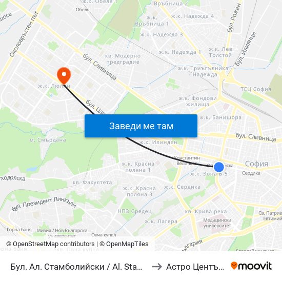 Бул. Ал. Стамболийски / Al. Stamboliyski Blvd. (0283) to Астро Център "Урания" map