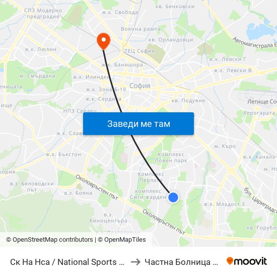 Ск На Нса / National Sports Academy (1609) to Частна Болница Йоан Павел map